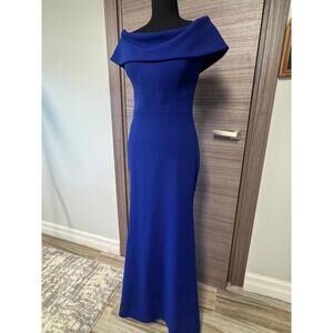 AQUA Dresses Off the Shoulder Scuba Crepe Gown Sz 6 Royal Blue Maxi Formal Dress